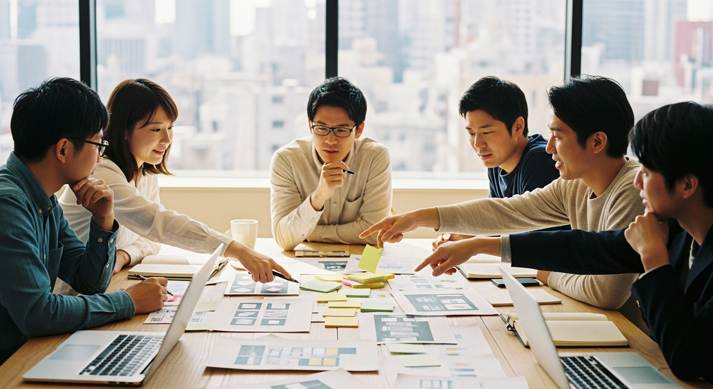 creative agency team collaborating in bright office