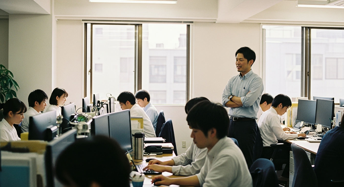 manager observing team working independently