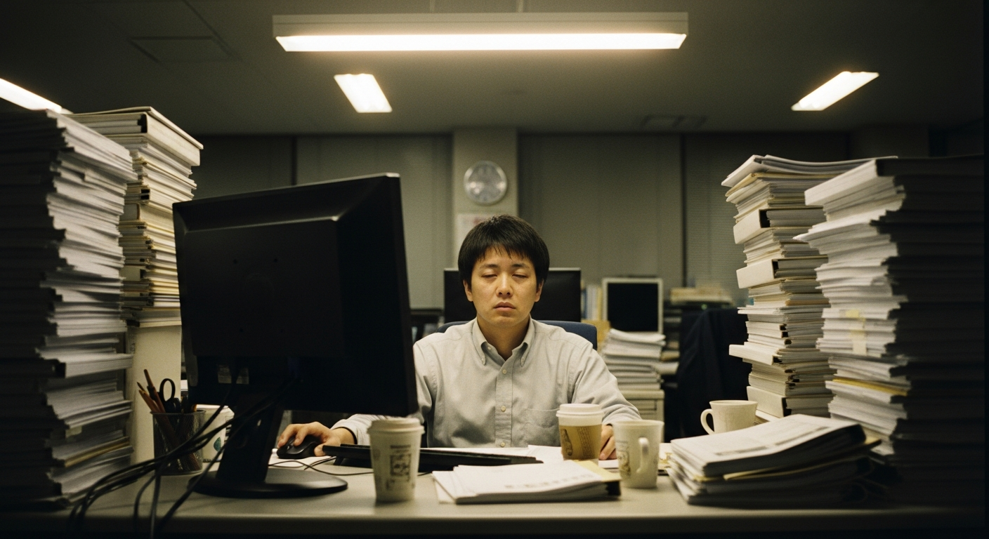 夜の残業、消耗するオフィスワーカー