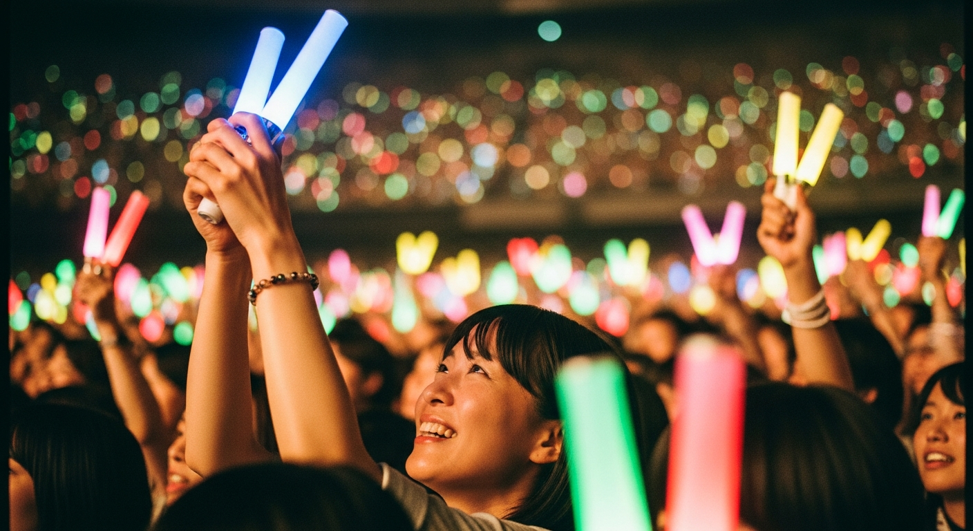 Japanese woman holding penlight at concert